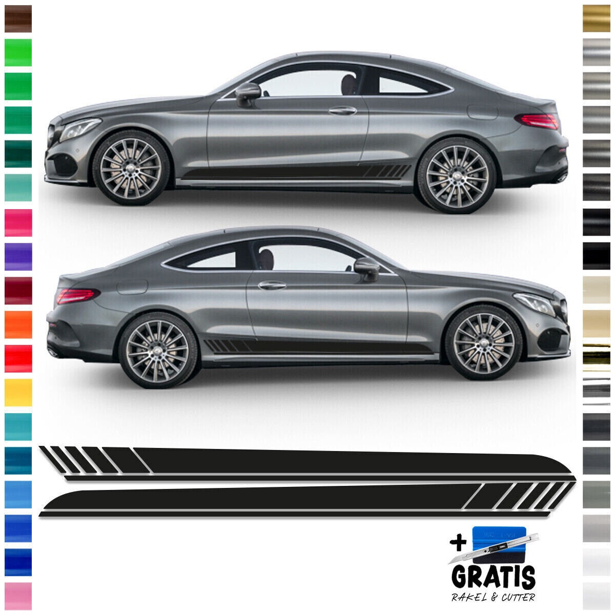 Car side stripes, sticker set compatible with Mercedes C-Class C205 Edition One in your desired color