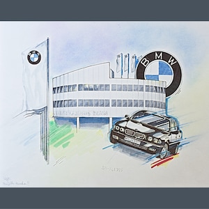 Illustration - Original-Werbegrafik für Telefon-Karten mit BMW 7er, 1995, James-Bond-Modell / inklusive 10 Karten von 1995 mit diesem Motiv