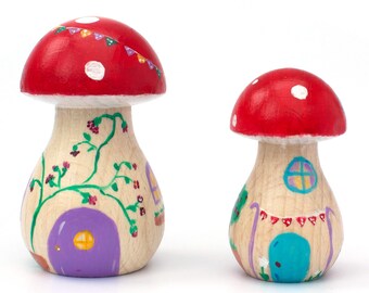 Wooden Mushroom House Set: Fairy Garden Toy, Peg Doll Stocking Filler