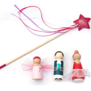 Peg doll Family  Fairy Godmother Princess Prince Cinderella Fairy Wand - Wooden Toy