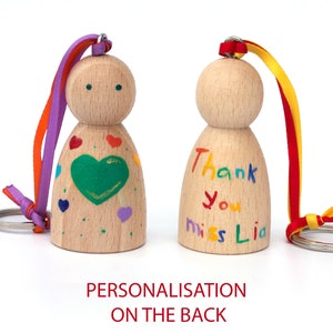 Porte-clés et carte de remerciement, porte-clés en bois personnalisé, porte-clés pour poupée, cadeaux personnalisés pour enseignant
