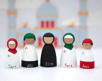 Famille de poupées musulmanes personnalisées avec teint de peau personnalisé, jouets islamiques, Ramadan Moubarak, cadeau de l'Aïd pour enfants