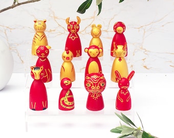 Hand-Painted Lunar New Year Animal Peg Dolls