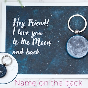 Ti amo Portachiavi To the Moon and Back con nome e biglietto personalizzato, portachiavi in legno, portachiavi personalizzato per San Valentino