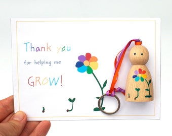 Thank you For Helping Me Grow Personalised Teacher Keychain and Card, Personalised Teacher gifts, Gift for Nursery teacher or Childminder