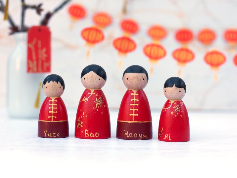 Personalised Family Chinese New Year Peg Dolls - Etsy - Impressive Dra Comparedicks The Bao Accumulation Doll Washed Interior West