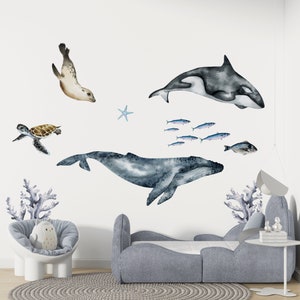 Trio de baleines en bois - décoration murale