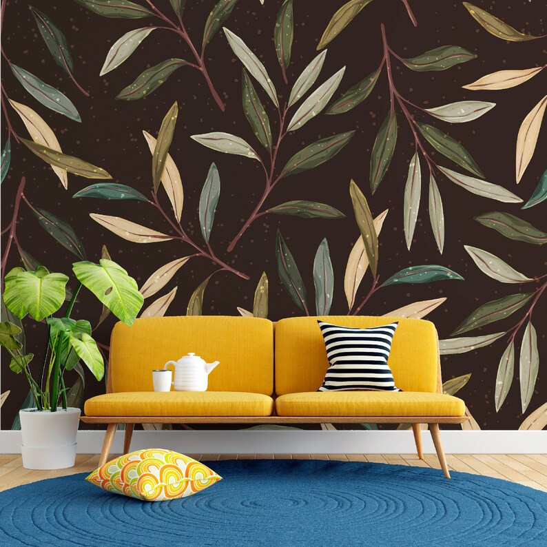 Green Olive Branch Botanical Wallpaper Olive Branch - Etsy