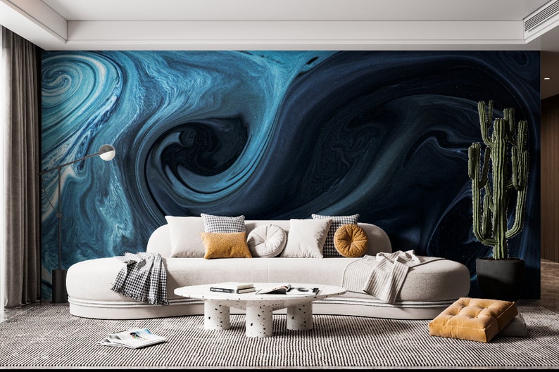 Watercolor Blue Peel and Stick Wallpaper Blue Sky Abstract Etsy