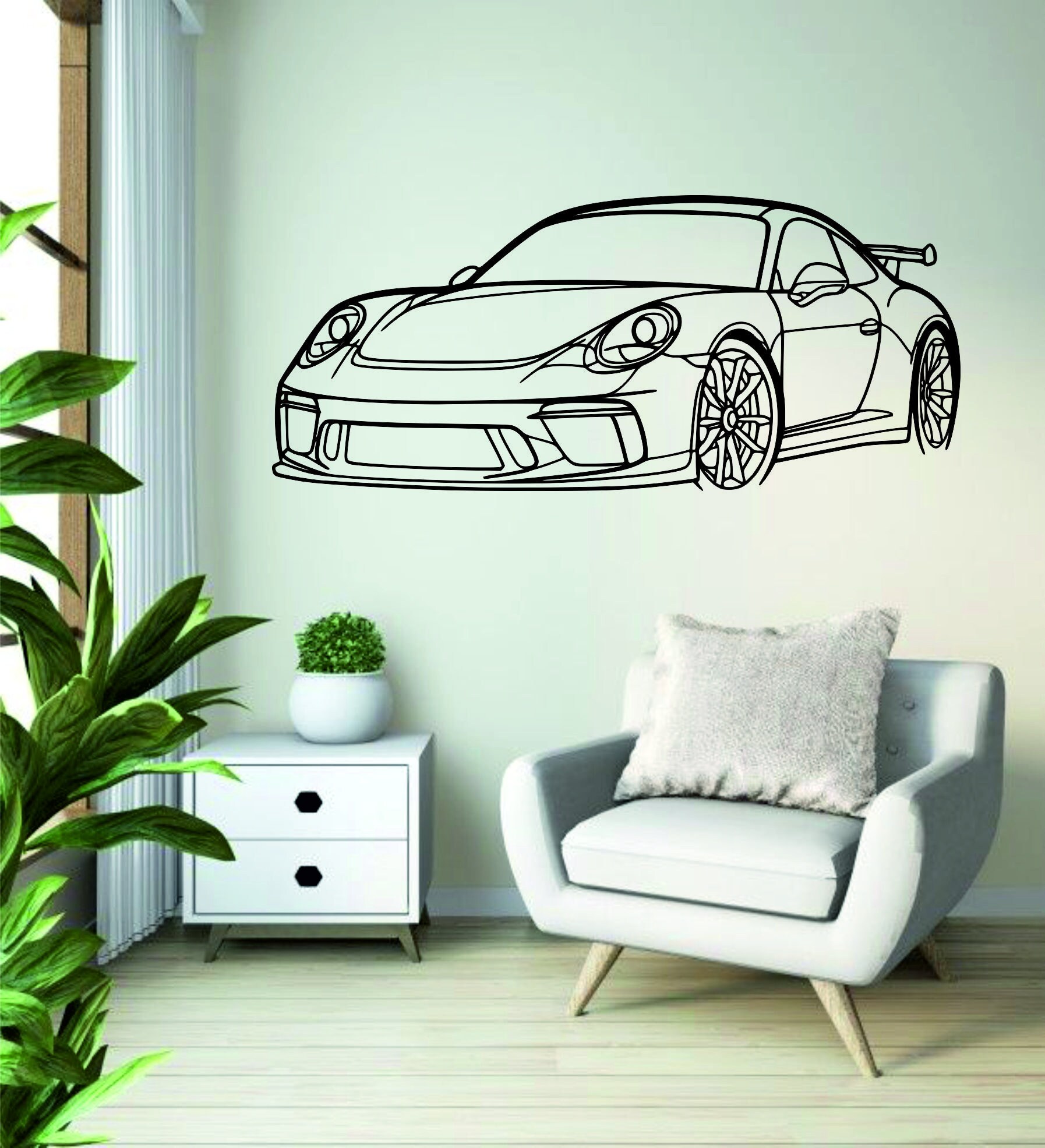 DecoSoul Porsche 911 GT3 Metal Wall Art - Car Silhouette Decor For Man Cave, Garage, Gift For Car Lovers