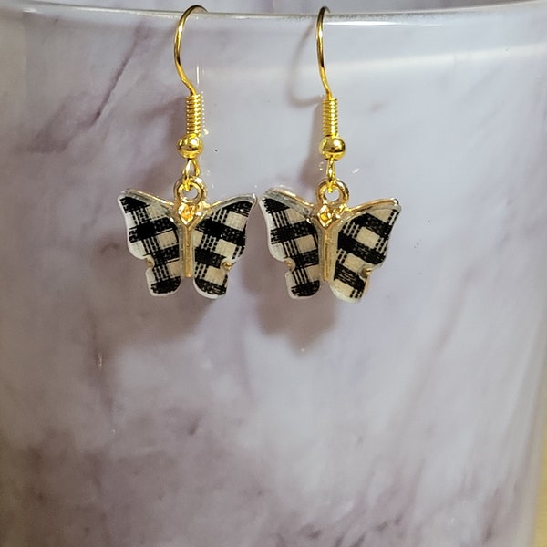 Boucles d'oreilles papillon vichy