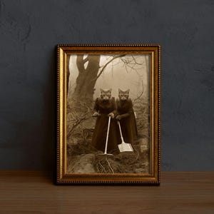 Cats Dig In Wood, Vintage Photo, Art Poster Print Dark Academia, Gothic Occult Poster, Witchcraft, Gothic Home Decor, Creepy, Cat Lover Gift