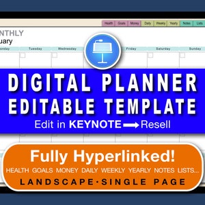 Digital Planner Editable Template with Hyperlinks • Commercial Use • Edit in Keynote • PLR Resell Rights • Create and sell digital planners!