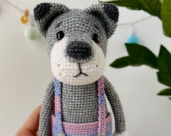 Jouet amigurumi loup gris au crochet, fait main, jouet pour enfants et adultes