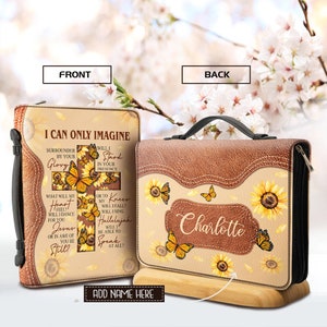 Personalized Bible Cover, I Can Only Imagine Bible Cover, Butterfly Cross Art,Christian Gift,Religious Gifts For Women,Sunflower Bible Cover