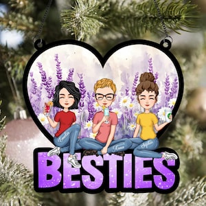 Friends Are Like Stars, Friend keepsake Friendship Gift, Bestie Personalized Window Hanging Suncatcher, Girls Sitting On The Moon Suncatcher