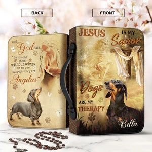 Christianartbag Bible Cover, Jesus Is My Savior Dogs Are My Therapy Bible Cover, Personalized Bible Cover, Bible Cover Christ and Dogs.