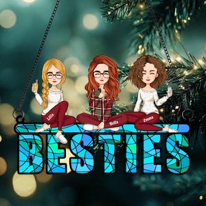 Friends Are Like Stars, Bestie Personalized Window Hanging Suncatcher, Girls Sitting On The Moon Suncatcher, Friend keepsake Friendship Gift