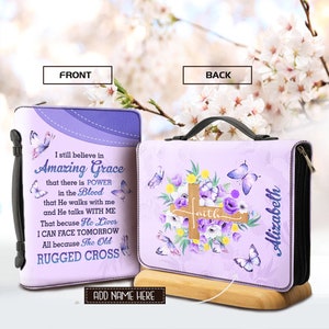 Personalized Bible Cover, I Still Believe In Amazing Grace Bible Cover, Butterfly Cross Art, Religious Gifts For Women, Custom Bible Case