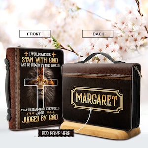 Christianartbag Bible Cover, I Would Rather Stand With God Bible Cover, Personalized Bible Cover, Bible Cover Jesus Warrior and Lion