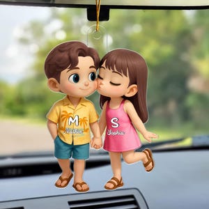 Personalized Cute Cartoon Couple Holding Hands Acrylic Car Hanger Ornament,Heartfelt Valentine&#39;s Day Gift for Couple for Her,Couples Gift