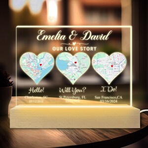 Carte d'adresse personnalisée, cadeau d'anniversaire, cadeau de fiançailles pour lui ou elle, veilleuse Hello Will You I Do, cadeau personnalisé pour notre histoire d'amour