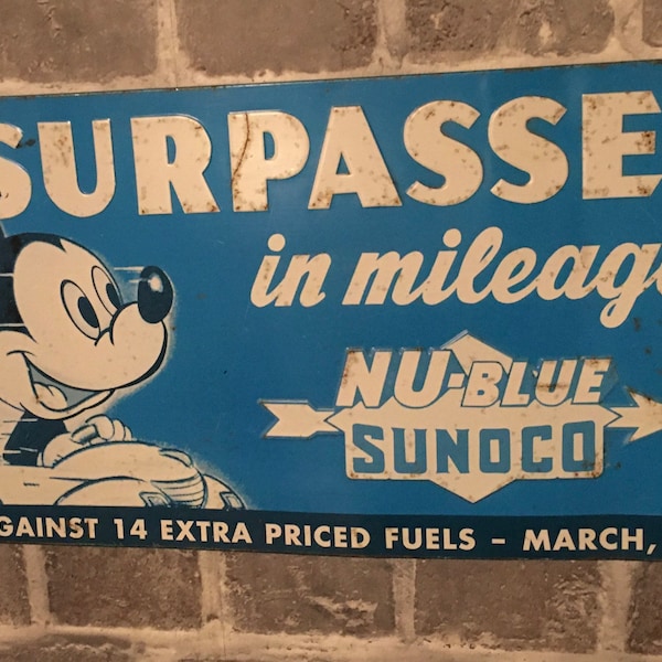 WALT DISNEY Gasoline Oil Sign Sunoco Sign Vintage