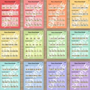 Piano Intermediate/Advanced Chord Guide, Color Coded Keys, Every keys, Piano Chords, Student Poster, Music Theory, Instant Download