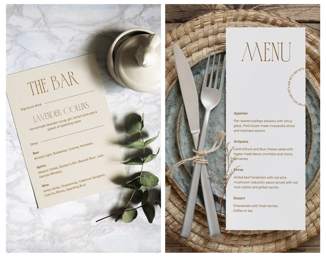 Bar and Dinner Menu, Collection Sophie, Modern, Artdeco, Minimalist