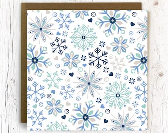 SNEFNUG - Greetings Card + Envelope, Christmas, Scandinavian-folk, Snowflake, Eco-friendly, Square, 13cm x 13cm.