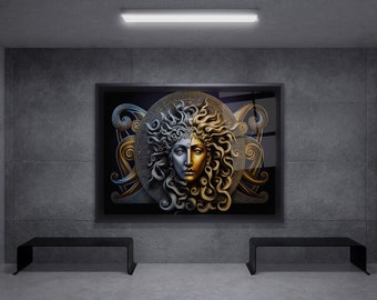 Medusa Mythology Glass Painting, Mythology Wall Art, Frame Option, Decoration Wall Set, Art Room Decor, Housewarming Gift For Him Her