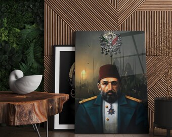 Sultan Abdulhamid Glass Painting, Historical Painting, Frame Option, Decoration Wall Set, Art Room Decor, Housewarming Gift For Him Her