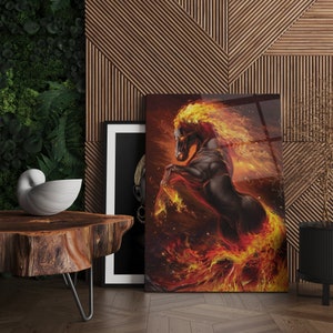 Flaming Horse Glass Painting, Animal Painting, Frame Option, Decoration Wall Set, Art Room Decor, Housewarming Gift For Him Her