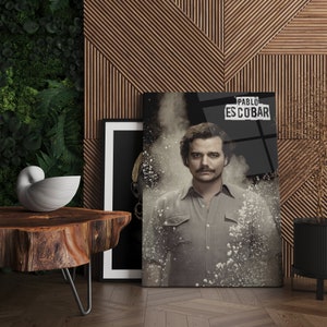 Pablo Escobar Glass Painting, Narcos Painting, Frame Option, Decoration Wall Set, Art Room Decor, Housewarming Gift For Him Her