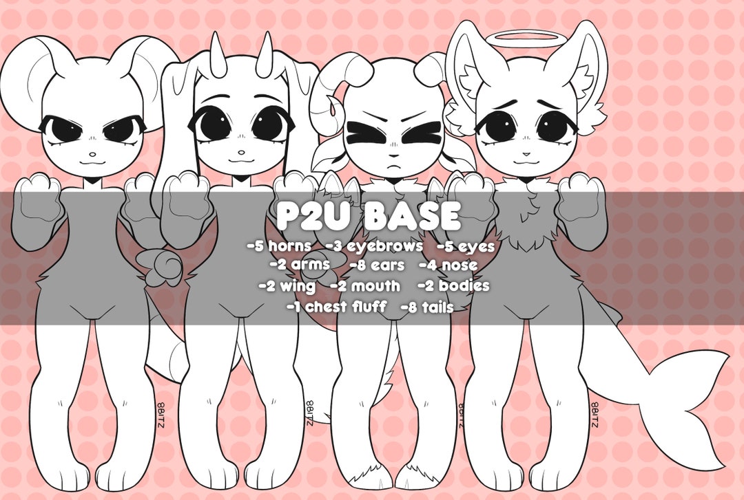 P2U Furry Lineart Base for Fursona Reference Sheet Adopts - Etsy