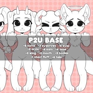 P2U Furry Lineart Base for Fursona Reference Sheet Adopts