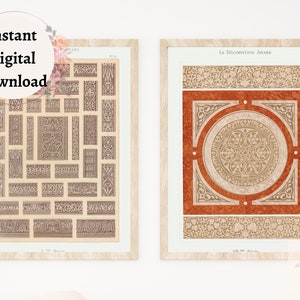 Vintage Arab Style Set of 2 Prints, Vintage Arabesque Living Room Print, La Decoration Arabe Emile Prisses D&#39;Avennes 19th century Prints