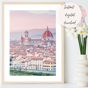 Florence Travel Print, Florence City View Art, Florence Poster, Pink Florence Print, Italy Home Décor, Travel Photography Print, Italy Art