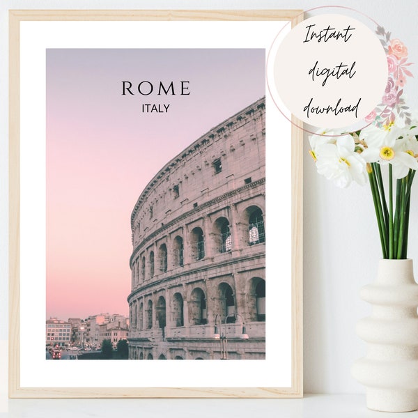 Rome Colosseum Travel Print, Rome Colosseum Art, Rome Poster, Pink Rome Print, Rome Home Décor, Travel Photography Print, Italy Art