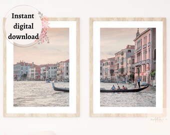 Italy Set of 2 Wall Art Prints, Sunset in Venice Prints, Venice Gondola Italy Gallery Wall Set, Photography Travel Poster Set, Italy Art Set