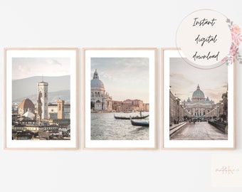 Italy Set of 3 Wall Art Prints, Florence, Rome, Venice Prints, Italy Gallery Wall Set, Scandi Photography Travel Poster Set, Italy Art Set