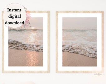 Set of 2 Boho Neutral Minimalist Beach Art Prints, Boho Beach Art, Ocean Art Print Set, Modern Print Set, Fine Art Wall Decor, Gift for Home