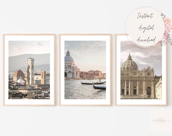 Italy Set of 3 Wall Art Prints, Florence, Rome, Venice Prints, Italy Gallery Wall Set, Scandi Photography Travel Poster Set, Italy Art Set
