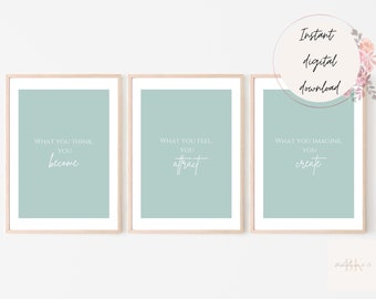 Conjunto de 3 impresiones de citas de Sage Green, impresiones de citas digitales, impresiones de pared digitales inspiradoras, impresiones de citas de Buda, arte de pared de 3 piezas, arte verde