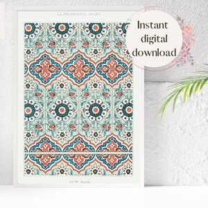 Green Red Vintage Arab Arabesque Pattern Print, 19th Century Arabic Art Print, Arabian Arabesque Islamic Pattern Printable Digital Download