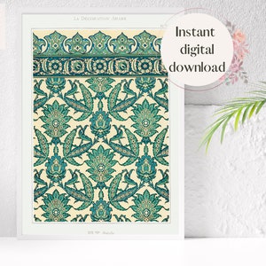 Green Vintage Arab Arabesque Pattern Print, 19th Century Arabic Art Print, Arabian Arabesque Islamic Pattern Printable Digital Download
