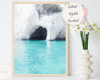 Greece Wall Art, White Arch Coastal Print, Skiathos Printable Art, Greece Beach Printable, Coastal Greece Art, Coastal Digital Art, Wall Art