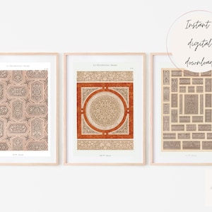 Vintage Arab Style Pattern Set of 3 Prints, Vintage Arabesque Living Room Print, La Decoration Arabe 19th century, Arabian Art Prints