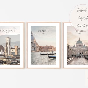 Italy Set of 3 Wall Art Prints, Florence, Rome, Venice Prints, Italy Gallery Wall Set, Scandi Photography Travel Poster Set, Italy Art Set