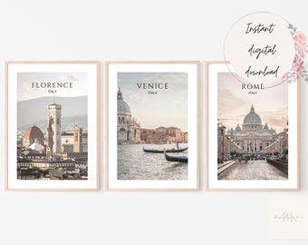 Italy Set of 3 Wall Art Prints, Florence, Rome, Venice Prints, Italy Gallery Wall Set, Scandi Photography Travel Poster Set, Italy Art Set